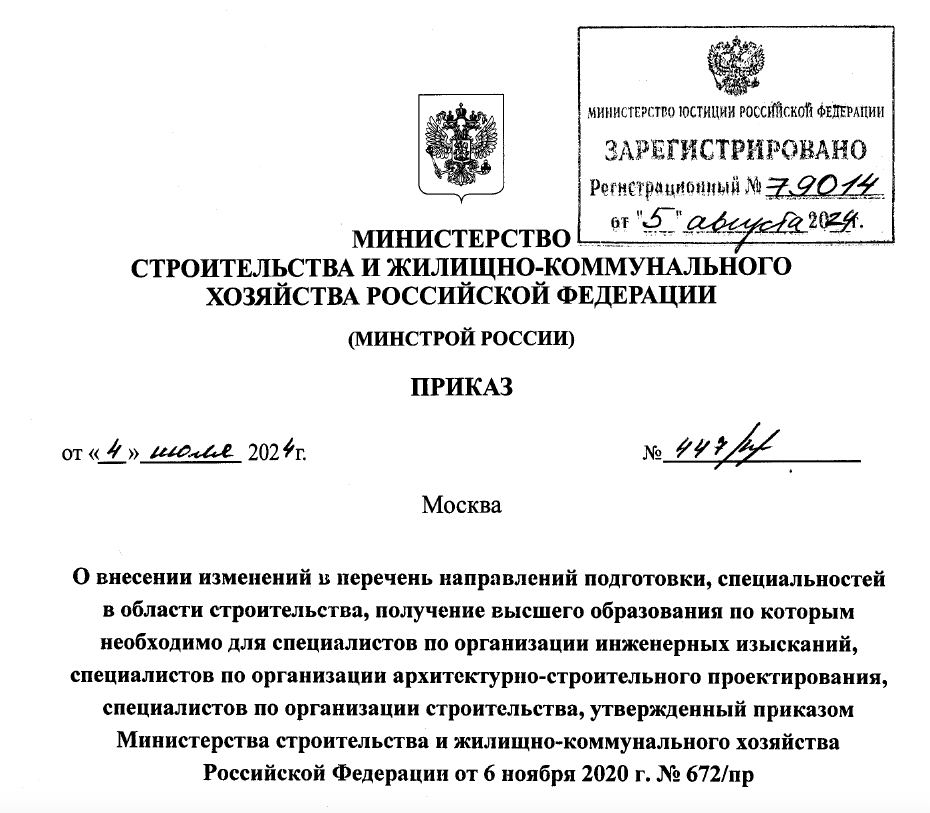 Как расширен перечень направлений подготовки специальностей в области строительства